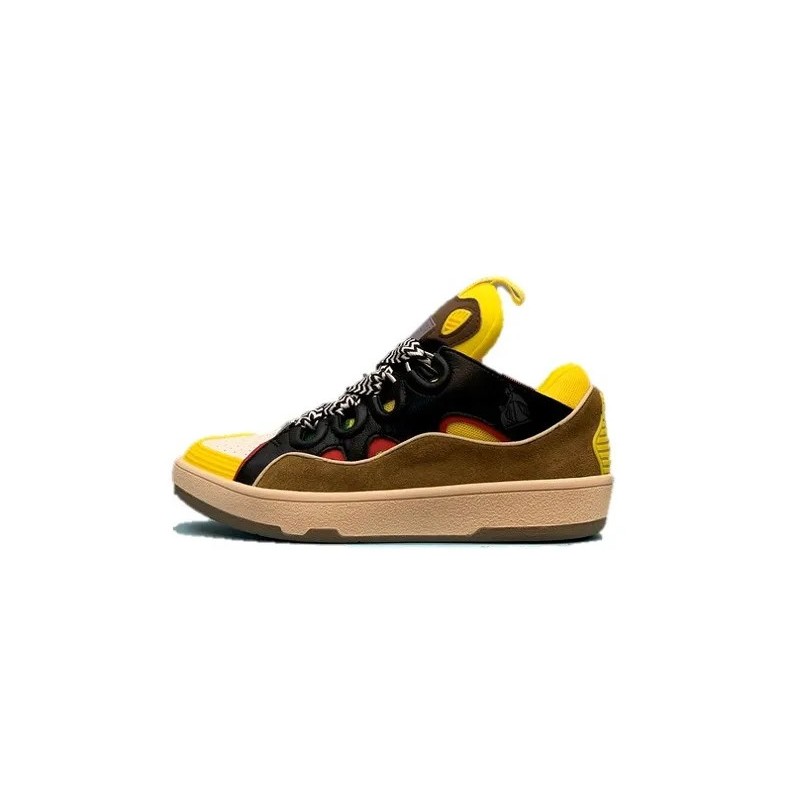Lanvin Curb Lace-Up Sneakers Black Yellow