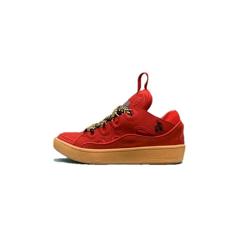 Lanvin Curb Lace-Up Sneakers Red