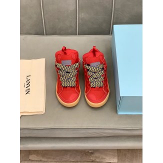 Lanvin Curb Lace-Up Sneakers Red