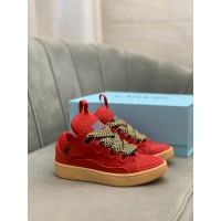 Lanvin Curb Lace-Up Sneakers Red