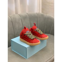 Lanvin Curb Lace-Up Sneakers Red