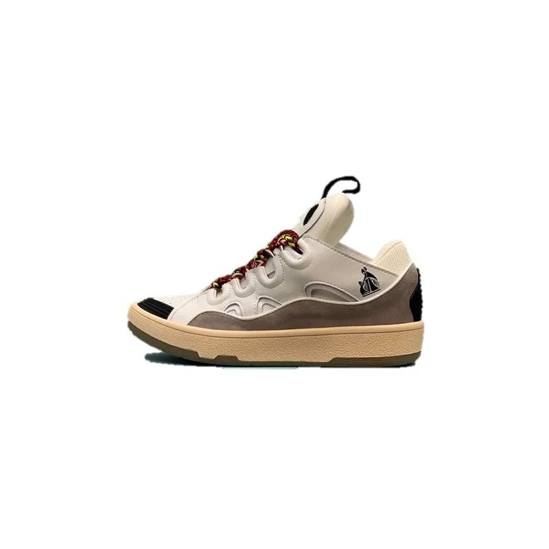 Lanvin Curb Lace-Up Sneakers White Brown