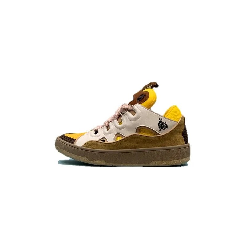 Lanvin Curb Lace-Up Sneakers Yellow Beige
