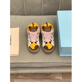 Lanvin Curb Lace-Up Sneakers Yellow Beige