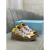 Lanvin Curb Lace-Up Sneakers Yellow Beige