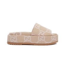 Gucci Jumbo GG Platform Slide Sandal Beige Light Pink Canvas