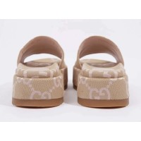 Gucci Jumbo GG Platform Slide Sandal Beige Light Pink Canvas